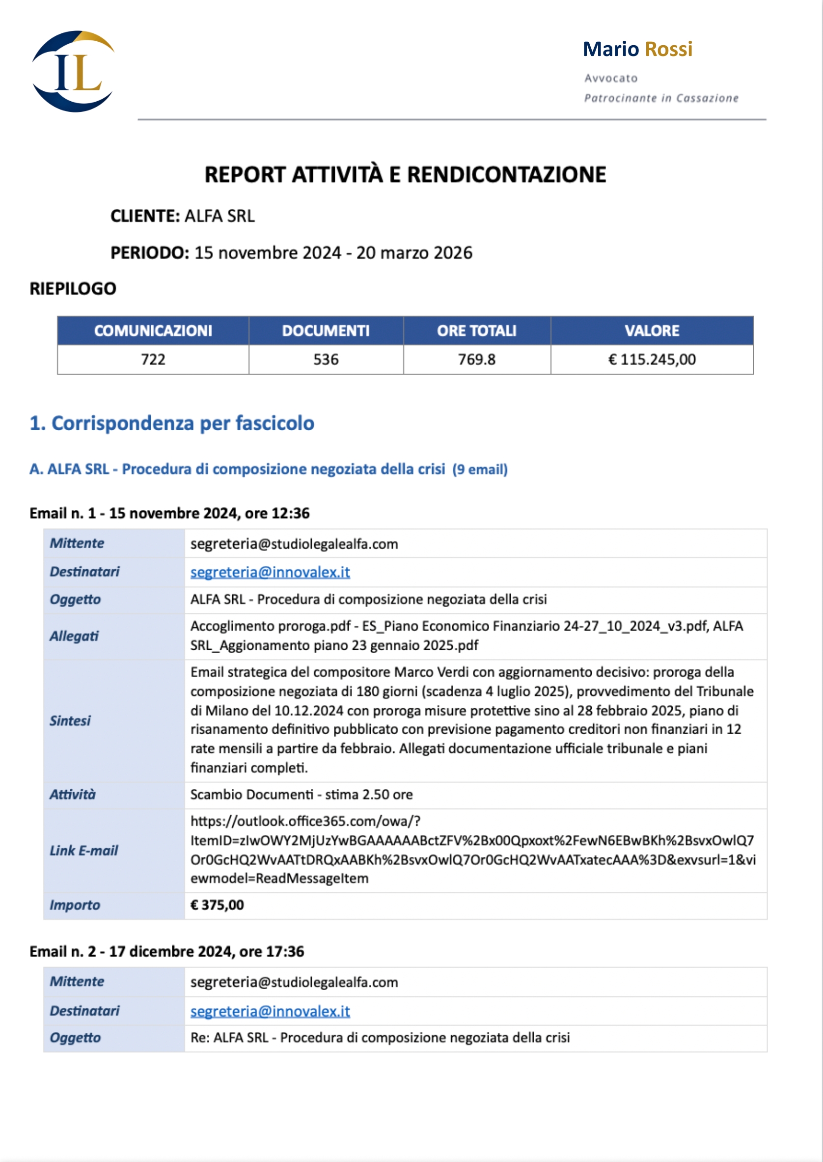 Esempio di report economico INNOVALEX